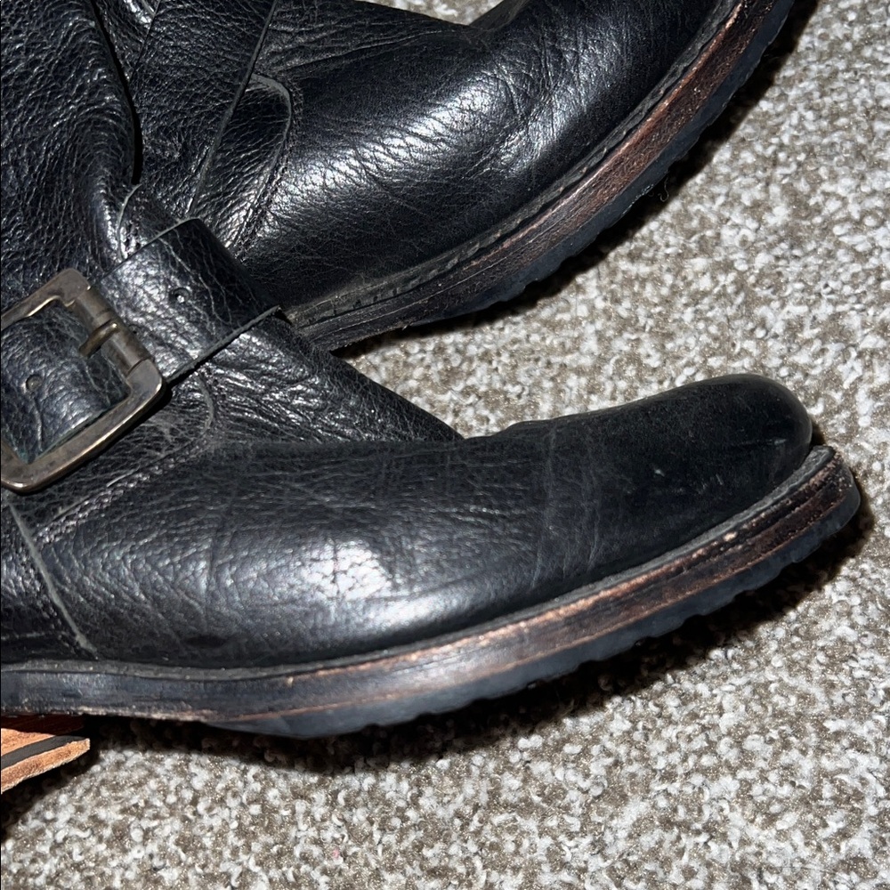 Frye Black Leather Ankle Booties with Buckles - Picture 6 of 16